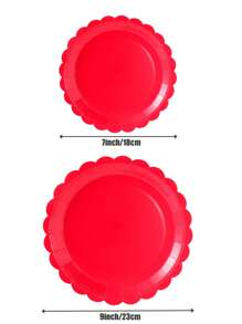 Platos de papel desechables con pétalos rojos de 7/9 pulgadas, suministros para fiestas, platos de fiesta desechables, decoraciones para fiestas, reuniones de fiestas de cumpleaños, fiestas de regalos, decoraciones de eventos de celebración - Rojo - Ver 2