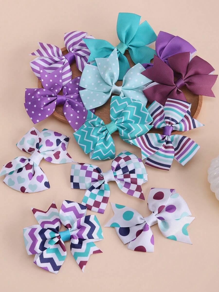 12pcs/Set Elegant Purple Floral Pattern Butterfly Hairclips, Sweet Cute Solid Hair Clips For Daily Use And Party