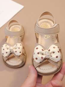 1 Pair Fashion Minimalist Cute Dotted Bow Girls Children Flat Sandals