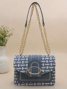 Home / Bags & Luggage / Women Bags / Women Crossbody / Mini Plaid Tweed Shoulder Square Bag With Buckle Decor And Chain Strap, Crossbody Flap Purse, Suitable For Everyday Use