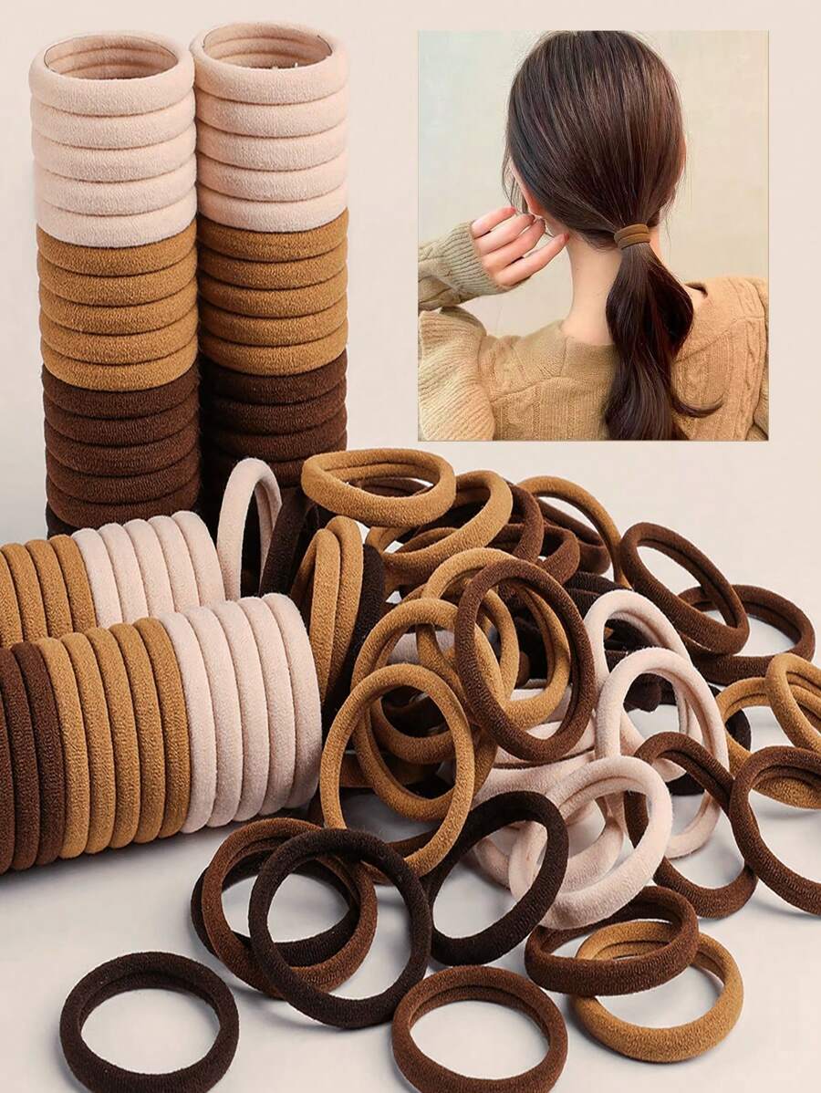 加厚女士发带，纯黑色无缝弹力发带，适合日常佩戴，简约马尾发带，造型优雅，适合日常生活，洗头时扎头发，运动健身，节日礼物，弹力马尾发带，浴室发饰，发带，黑色发带，四季皆宜。(20/51/100/200) 发饰 - 奶咖色 - 查看 1