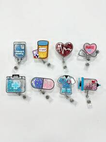 亚克力流沙身份证徽章卷轴，可伸缩心形夹子，适用于医生/护士，可拉伸徽章夹，工作身份证夹，学生证