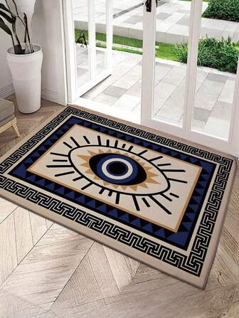 1pc Big Eye Yellow Pattern Doormat, Modern Minimalist Style Polyester Rectangular Thick Indoor Entrance Carpet, Dirt-Resistant Easy To Clean Decorative Rug, Absorbent Non-Slip Entryway Welcome Mat, Kitchen Floor Mat, Foam Mat, Suitable For Living Room, Bedroom, Kitchen, Indoor Entrance, Multiple Styles Available