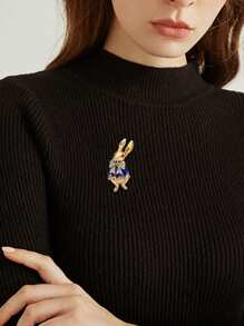 1pc Luxury Rhinestone Inlaid Bunny Brooch Pin, Exquisite And Cute Animal Design - Gold - View 4