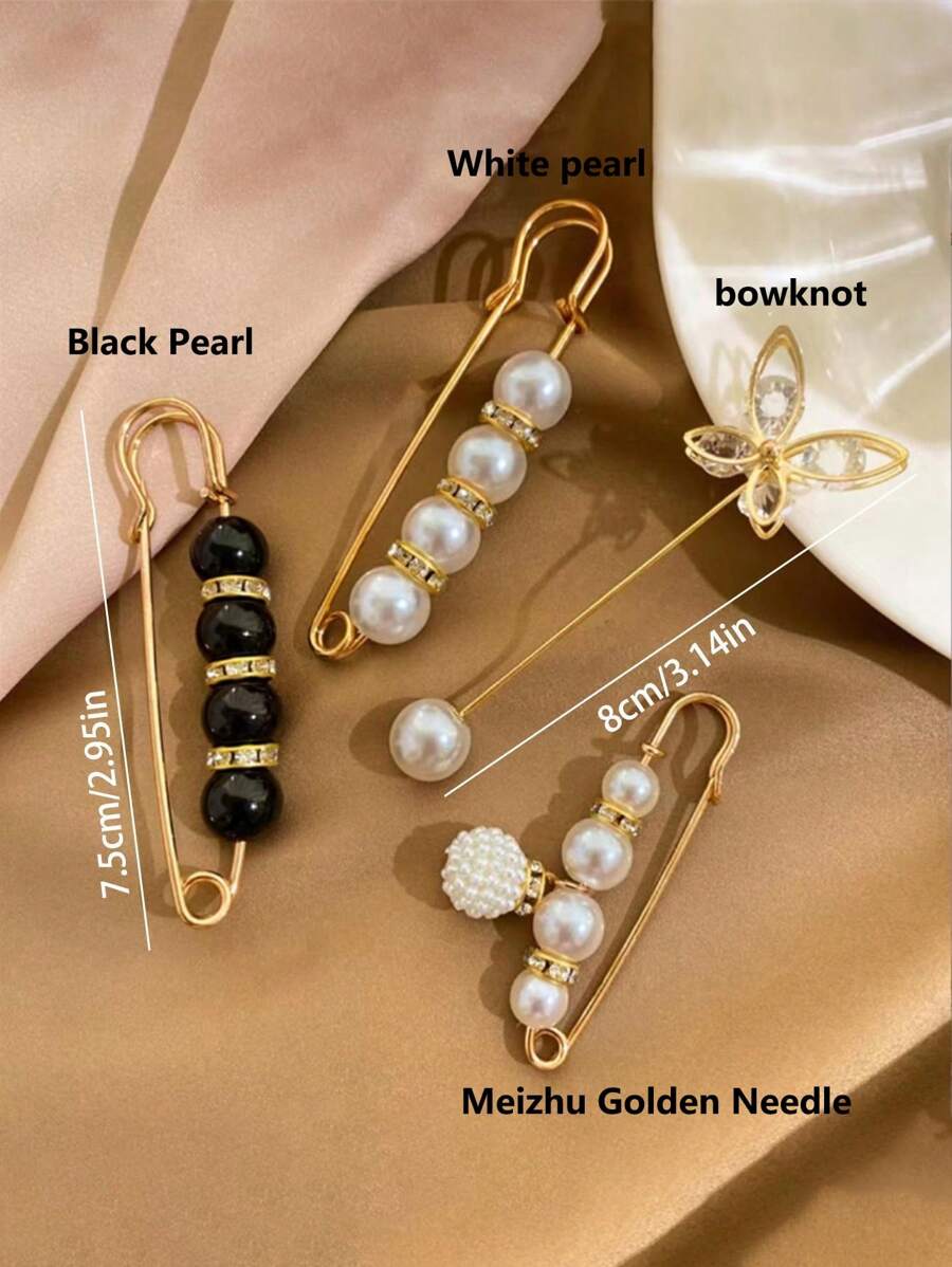 2pcs/4pcs Pearl Waist Snatchers, Pants Waist Shrinker, Skirt Waist Hooks, Waist Clips, Clothes Chest Pins - Multicolor - View 1