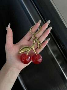 1 beau porte-clés pendentif de sac en forme de cerise, porte-clés de sac pendentif cerise, accessoire de mode élégant pour les clés de voiture
