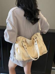 Borsa shopping di grossa capacità in stile vintage minimalista, adatta per studenti e ufficio, per la vita quotidiana