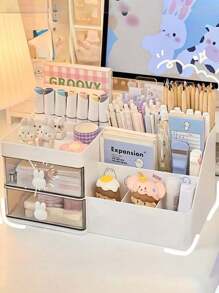 Organiseur de bureau en matériau PP avec tiroirs - Rangement multifonctionnel pour les cosmétiques, les bijoux, les soins des ongles, les soins de la peau, les parfums, les pinceaux de beauté, les fournitures de bureau - Idéal pour la coiffeuse, la salle de bain, le bureau - Cadeau parfait pour Halloween, Noël, la Saint-Valentin