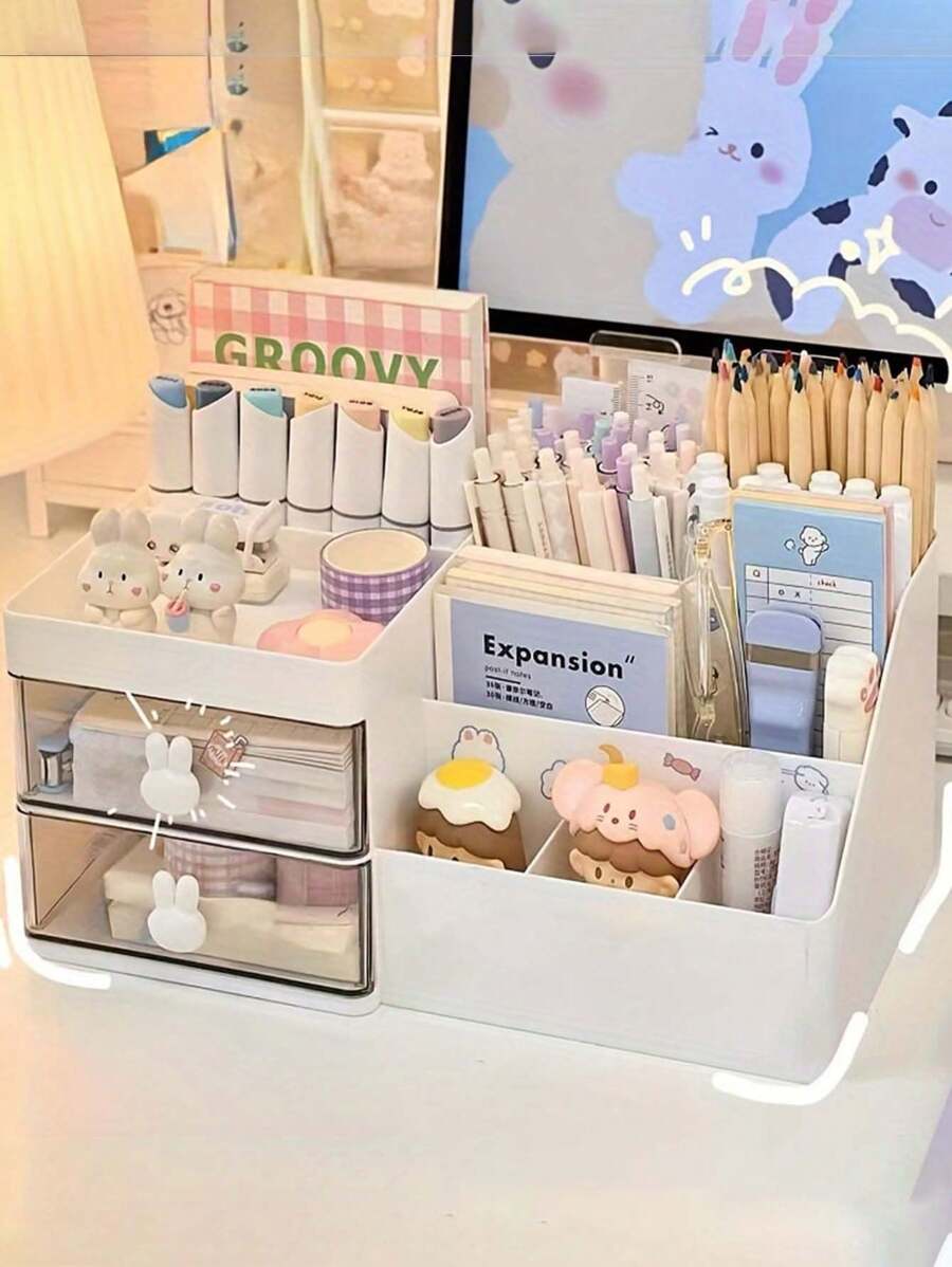 Organiseur de bureau en matériau PP avec tiroirs - Rangement multifonctionnel pour les cosmétiques, les bijoux, les soins des ongles, les soins de la peau, les parfums, les pinceaux de beauté, les fournitures de bureau - Idéal pour la coiffeuse, la salle de bain, le bureau - Cadeau parfait pour Halloween, Noël, la Saint-Valentin