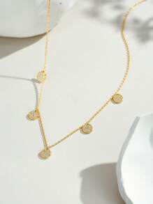 Office To Party Gold Chain Set | Mirror CZ Disc Pendant | Stackable Minimalist Jewelry - Gold - View 4