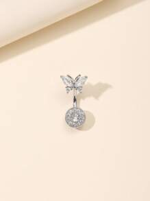 1 件蝴蝶设计肚脐环，女士时尚肚脐穿刺首饰 - 銀色 - 查看 2