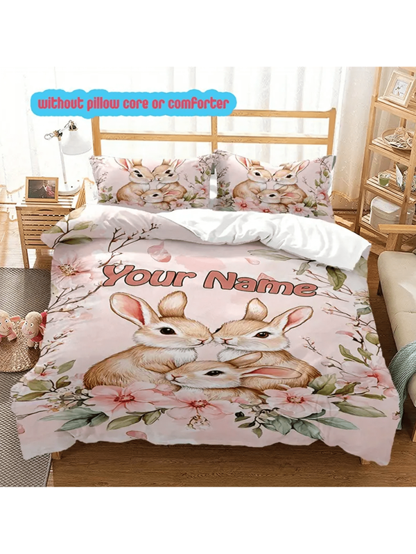 3pcs Custom Photo Bedding Set, Including 2 Pillow Covers - 100% Polyester, Zipper Closure, Digital Printing, Tear-Resistant, Machine Washable - Personalized Bedding Set Suitable For All Seasons