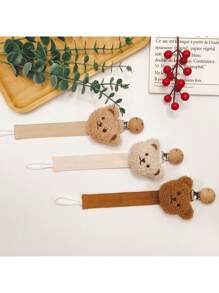 婴儿 Ins 风格灯芯绒卡通熊奶嘴夹，木制奶嘴夹，卡通熊出牙娃娃挂绳 - 彩色 - 查看 9