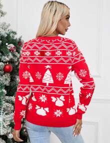 Ugly Christmas Sweater For Women Crew Neck Knitted Pullover Reindeer Snowflakes Sweaters For Xmas Holiday