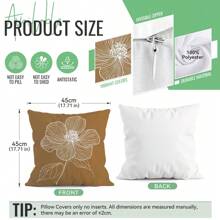 4pcs Brown Line Floral Print Set - Single-Sided Printed Throw Pillow Cover 45*45cm, Peach Velvet