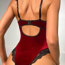 Lingerie sexy, tuta in velluto e pizzo, sottile e sexy