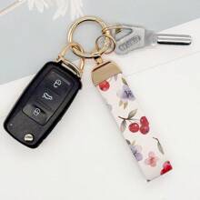 1 件锌合金和 PU 皮革材质汽车钥匙扣，樱桃和花朵印花图案，适合悬挂汽车和家居钥匙，不仅仅是一个简单的钥匙扣，而是一件精致的艺术品，让您的钥匙脱颖而出