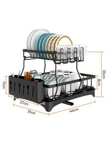 Pro Dish Drainer, 2-Tier Tray With 360° Gutter, Black - Black - View 3