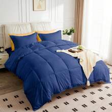 Juego de edredón California King - 3 piezas, 1 edredón reversible y 2 fundas de almohada, ropa de cama suave, acolchada, cálida y esponjosa para todas las estaciones, color azul marino
