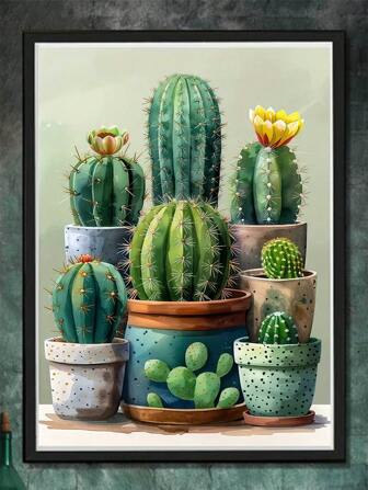 5D Diamond Painting Kits DIY Plant Theme, Green Succulent Cactus Art, Full Drill Acrylic Round Diamonds, Home Decor For Living Room Bedroom, Gift