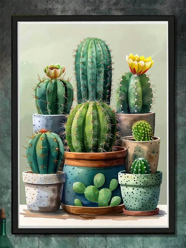 Kits de pintura de diamantes 5D DIY con tema de plantas, arte de cactus suculento verde, diamantes redondos de acrílico de perforación completa, decoración del hogar para sala de estar, dormitorio, regalo