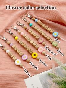 Custom Keychain, Personalized Daisy And Floral Pattern Key Chain, Customized Women's Keychain Name, Customizable 1~10 English Letters Woven Wooden Keychains, Birthday Gifts, Letter Keychain, Purse Charms For Handbags, Key Chain For Women/Men, Kids Keychains, Anniversary, Stylish, Bedroom - Multicolor - View 4