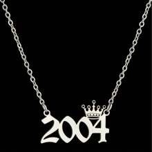 1pc Stainless Steel Year Engraved Necklace, Commemorative Unique Date, Birthday Crown Pendant Necklace, Birthday Gift, Elegant Minimalist Numeric Choker Collar Pendant Necklace