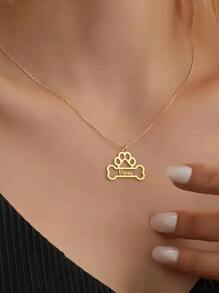 1 件定制银色/金色 18k 镀金项链，带有卡通动物爪印，可个性化定制名字，由不锈钢制成。母亲节或情人节的简约优雅礼物