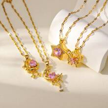 Brass Alloy Zirconia Stone Luxurious Cross-Border Banquet Necklace, Versatile Choker Chain, Titanium Steel - Pink  Necklace - View 4