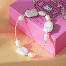 Baroque Pearl Bracelet, 925 Silver Natural Irregularity Pearl Bracelet In Gift Box, Unique Eye-Catching Accessory For Party/Date, Exquisite Pink Gift Box - Perfect Jewelry Gift For Her