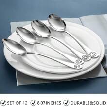 12 Peças Colheres de Sopa de Aço Inoxidável com Desenho de Constelações Zodiacais, 20,5 cm, Reutilizáveis, Aptos para Lava-Louças, Adequados para Reunião Familiar, Festa, Presentes de Feriado, Itens Escolares