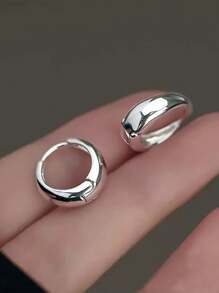 1 对女士银色粗圆环耳环，镂空开口设计，简约朋克个性小圆环装饰珠宝，适合送礼 - 銀色 - 查看 2