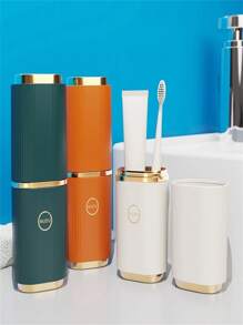 1pc Luxurious Travel Toothbrush Cup, Rinse Cup, Tooth Mug & Holder Set Home Bathroom Decor Summer