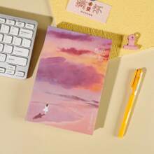 1pc Modern Painting Style Colorful Paged Notebook, Illustrated Colorful Journal Diary For Students, Back To School Essential Stationery Gift