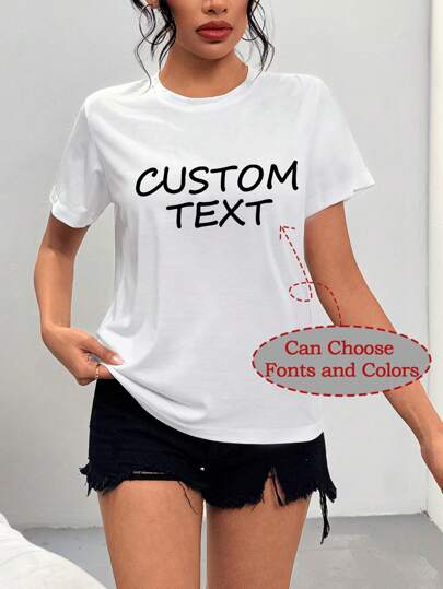 Customized Women's Short Sleeve T-Shirt, Add Your Text ( Number / Name / Quote / Special Sentence / Funny Sentence / Slogan Etc.), Choose Favorite Color And Font, Design Your Own Personalized Printed T-Shirt As A Gift For Your Girlfriend For Anniversary, Valentine's Day, Mother's Day, Birthdays, Festivals And So On. Comfortable Casual,Rose Top,Customized Text,Women's Tops,Customized Graphic Tops,Women's Short Sleeve T Shirt,Tops Stylish,Fashion,Hipster,Casual,Minimal Chic Personalized,Customized,Custom,Unique Guy Costumes,Capsule Wardrobe,Men Basic/Street Style Ideal Gifts For Him Boyfriend,Family,Friends For Birthdays,For Vacation/Holiday,For School/Competition,For Sports/Climbing,Chic Autumn,T-Shirt With A Custom Printed Slogan White Summer
