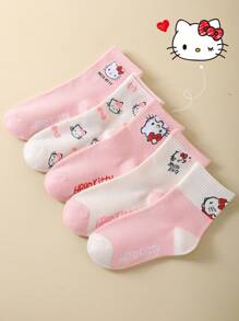 Sanrio 1/2/3/5 Pairs High-Quality Sanrio Hello Kitty Cartoon Mid-Calf Socks For Men And Women, Interesting, Cute, Comfortable Socks Suitable For Summer And Other Seasons, Can Be Used As Gifts For Mother's Day, Father's Day, Easter, Back To School Season, Etc., With Personalized, Fun, Colorful, Anime Cartoon Design