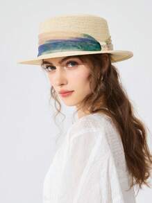 1pc Women's Summer Straw Hat, Casual Cute Flat Top Grass Woven Hat, Spring/Summer New Style Mesh Sun Hat For Beach, Vacation, Daily Wear - A - View 8
