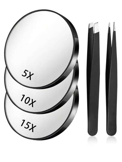 15X/10X/5X Magnifying Glass With Suction Cup And Tweezers, Small Magnifier Suitable For Travel, Eyebrow Grooming, Makeup, Black Color, Affordable Price, Suitable For Room Decor, Vanity, Travel, Bedroom, Makeup Accessories, Mirror, Makeup Mirror, Mini Mirror, Portable Mirror, Small Mirror, Handheld Mirror, Affordable, Christmas Gift, Cosmetics, Makeup Tools, Inexpensive, Gift, Women Gift, Christmas Present,Giveaways,Travel,Cheap Stuff,Travel Essential