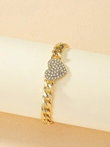 1pc Gold Color Rhinestone Heart Charm Multi-Function Bracelet, Minimalist & Practical