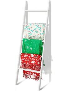6-Tier 5.7FT Wooden Blanket Ladder - Easy Assembly, Rustic Decor For Living Room, Bedroom, Bathroom - White Wash - 白色 - 查看 2