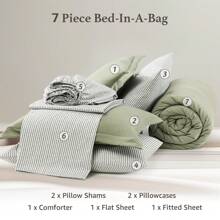 Melex 7 Pieces Prewashed Bed In A Bag Bedding Sets With Comforters, All Seasons Down Alternative Comforter Bed Set With Sheets,Pillowcases & Shams - Olive Green - View 7