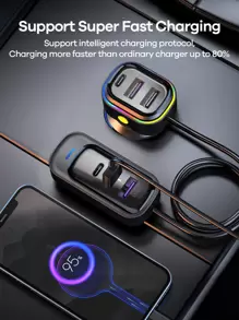 REMAX 98W USB C Car Charger With 6 Fast Charging Ports, Road Trip Essentials Cigarette Lighter Car Travel Essentials For Long Trips Kids Compatible With Iphone 16 15 Pro Max 14 IPad S24 S25 Hire Tablet, 1.5m Extension Charging Cable, Essential Car Stuff For Travel;Practical Car Accessories - màu đen - Xem 1