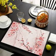 4/6pcs, Insulated, Table Placemats, Peach Blossoms, Cherry Blossom Pattern Printing, Furniture And Restaurant Decoration, Table Placemats, The Size Is 12 * 18 Inches/30 * 45cm, Machine Washable Polyester, Easy To Clean, Suitable For Family Gatherings, Indoor And Kitchen, Very Suitable For Catering - Multicolor - View 4