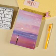 1pc Modern Painting Style Colorful Paged Notebook, Illustrated Colorful Journal Diary For Students, Back To School Essential Stationery Gift