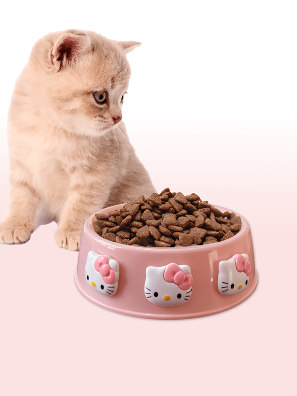 Sanrio Sanrio 1 Cartoon Kitty Cat Pink Round Pet Bowl Puppy Rice Bowl Kitten Feed Water Large Capacity Cutlery Fall Resistant Rice Bowl