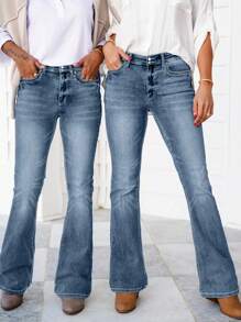 Women's Stretchy Faded Blue Bootcut Jeans - Light Wash - View 2
