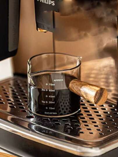 75ml Heat-Resistant Glass Milk Pitcher With Wooden Handle, Mini Milk Jug For Espresso, Creamer, Sauce, Condiment