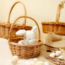 Cesta de Pascua de mimbre creativa para el hogar con asa para regalo, picnic, almacenamiento de plantas, decoración, tejida a mano