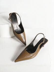 Fall/Winter 2025 Women's Black High Heel Pumps, 4cm Kitten Heel Shoes, Party High Heels, Formal Shoes, Slip-On Backless High Heels, Stiletto Heel Party High Heels, Pointed Toe High Heels, Elegant - Mocha Brown - View 3