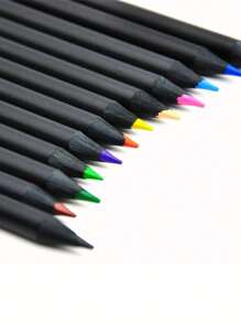 12pcs Premium Painting Pencils, Luxury Colored Pencils Set In Black Wooden Case - Multicolor - View 5